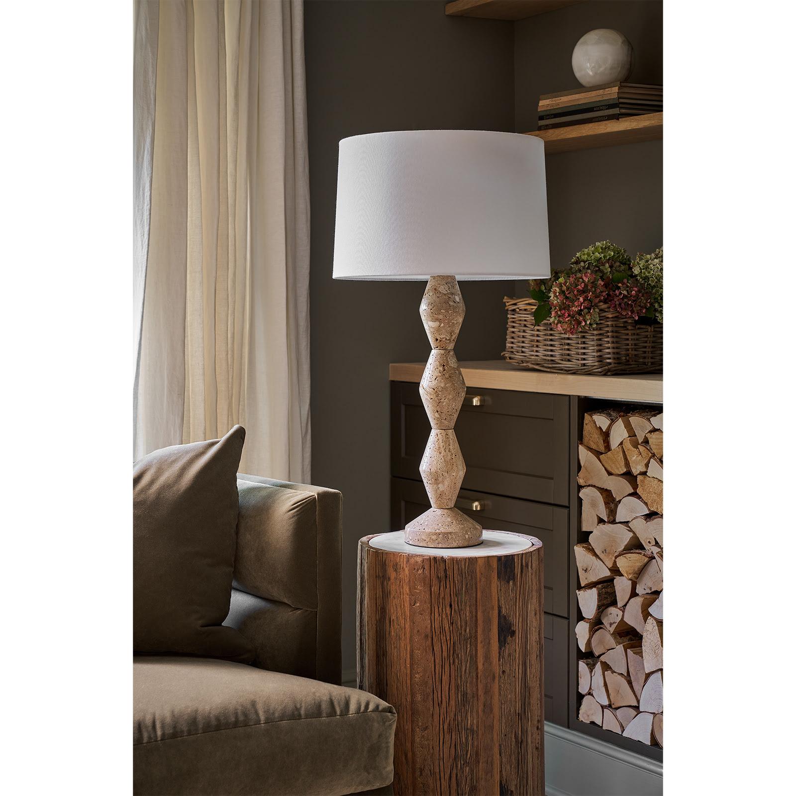 Crew Travertine Buffet Lamp (Natural Linen Shade) | Regina Andrew